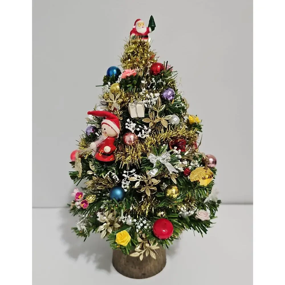 Decorated Tabletop Artificial Christmas Tree Santa Topper Retro Holiday Decor